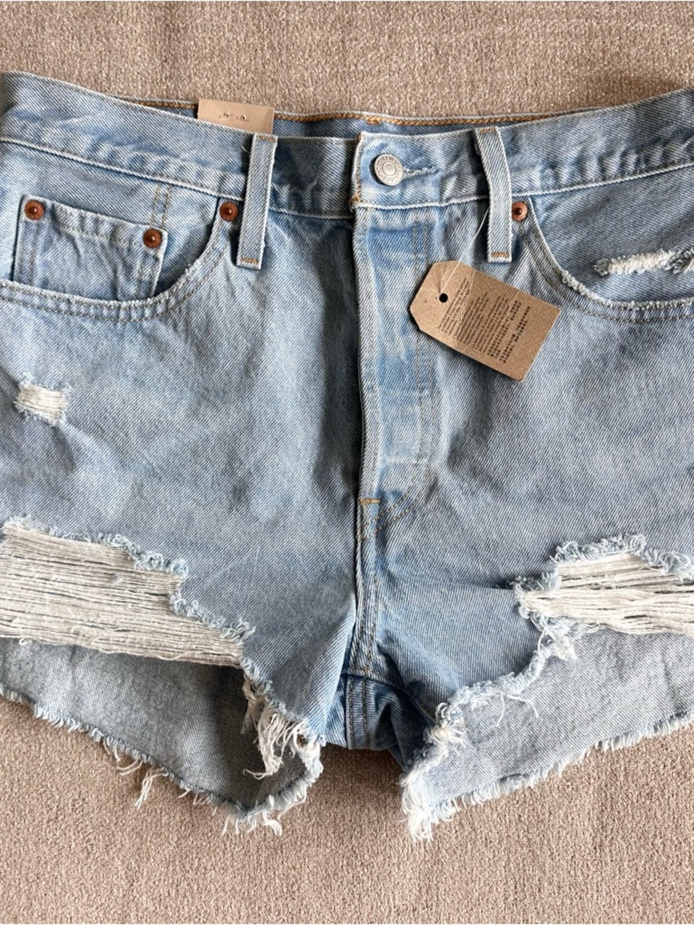 Levi's 501 Light Blue Distressed Denim Cutoff Shorts